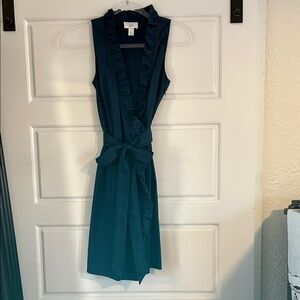 LOFT Navy Ruffle Midi Dress